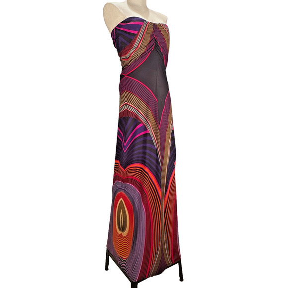 Papillon Strapless Dress Maxi MEDIUM Multicolor Slip on Styling Abstract Print - Picture 2 of 8